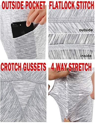 ODODOS High Waist Out Pocket Yoga Capris Pants Tummy Control Workout Running 4 Way Stretch Yoga Leggings,SpaceDyeWhite,Medium
