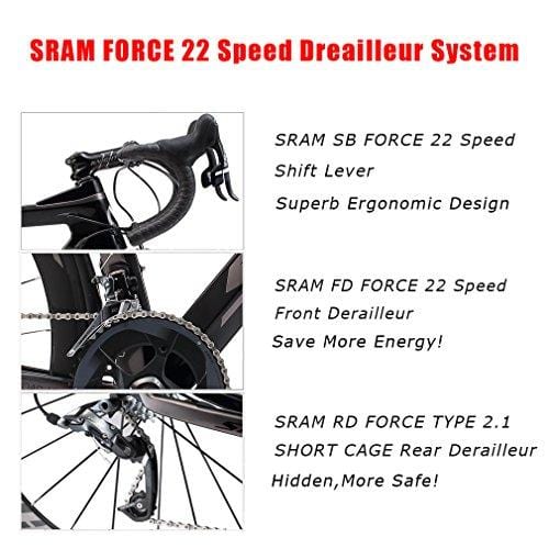 SAVADECK Phantom 5.0 700C Carbon Fiber Road Bike Cycling Bicycle with SRAM Force 22 Speed Group Set Hutchinson 25C Tire and Fizik Saddle (Black Grey 52cm)