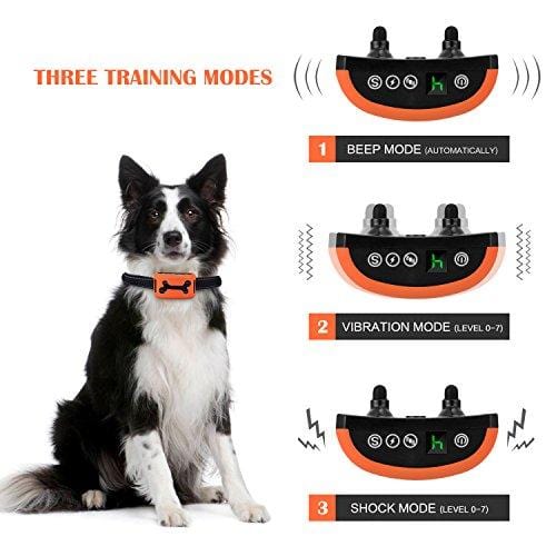 Bark Collar, 2019 Adjustable Vibration, Shock Sensitivity Level 1-7, Rechargeable Waterproof, Smart Barking Detection Small Large Dog, No Bark Collar