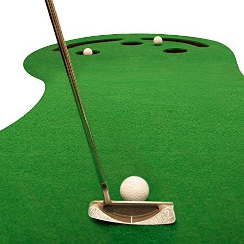 Shaun Webb Golf Indoor Putting Green - Mat for Back Swing Practice, Training - Golfing Aids, Simulators, Gifts, Accessories for Home, Office - 3-Hole Design, Sand Trap, Grass Carpet Surface - 9x3 Feet