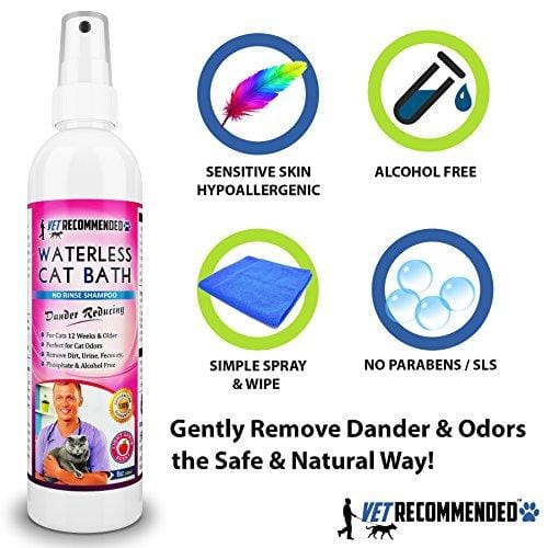 Vet Recommended NEW Waterless Cat Shampoo - Detergent and Alcohol Free - Apple Extract Dry Cat Shampoo Spray to Clean, Moisturize & Help Cat Dander - Use Without Using Water. USA Made (8oz/240ml)