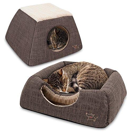 Best Pet Supplies 2-in-1 Cat Bed & Cave - with Plush Lining by Best Pet Supplies, Large (19" x 19"), Dark Brown