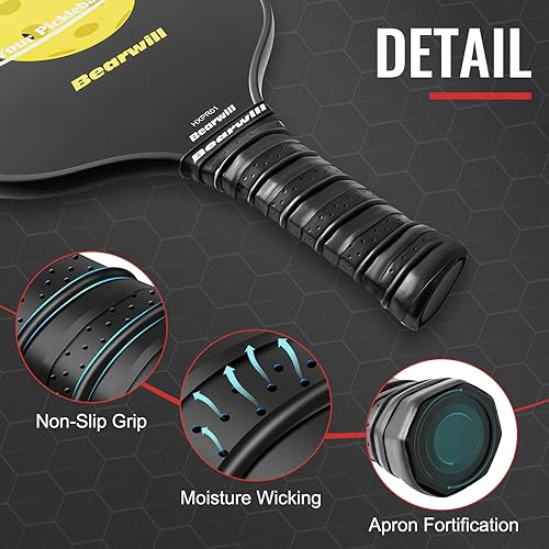 Fiberglass Surface Pickleball Paddles, USAPA Approved Pickleball Paddles Set of 2, Pickleball Set with Pickleball Rackets, 4 Pickleball Balls, Carry Bag, Pickleball Paddle Gifts Bearwill