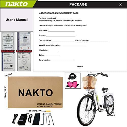 NAKTO Adult Electric Bicycles 26" Electric Bikes for 36V/10Ah/12Ah Ebikes(Camel White)