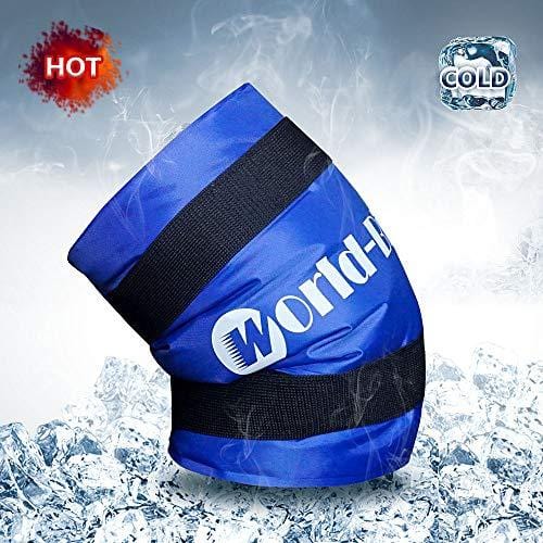 WORLD-BIO Large Knee Ice Pack Cold Therapy Wrap for Knees Legs Thighs Injuries, Medical Freezable Compression Gel Packs for Post Surgery Recovery, Muscle Aches Relief - 2 Elastic Neoprene Straps