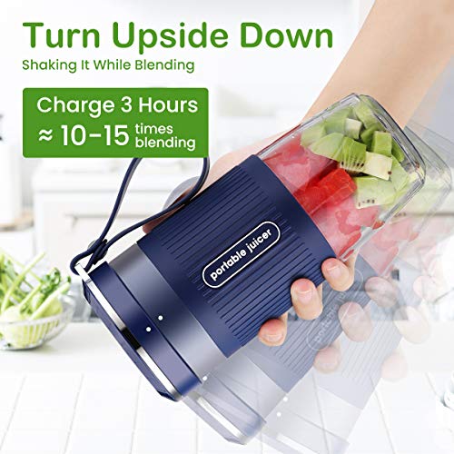Portable Blender Mini Personal Blender, Godmorn Juicer Smoothie Blender Smoothie Maker Cordless Small Juicer Cup Mixer, USB Rechargeable BPA Free,10oz/300ml, Home Outdoor Travel Office, Blue