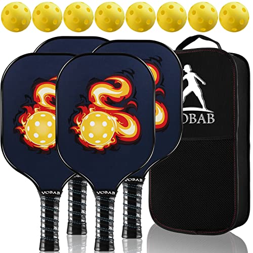 TNELTUEB Pickleball Paddle Set of 4 with 8 Balls A Portable Bag USAPA Approved Lightweight Pickleball Paddles Racquet in Advanced Fiberglass Surface, Polypropylene Honeycomb Core for Kids Men