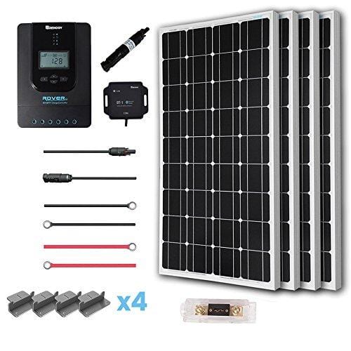 Renogy 400 Watt 12 Volt Off Grid Solar Premium Kit with Monocrystalline Solar Panel and 40A MPPT Rover Controller/Mounting Z Brackets/MC4 Adaptor Kit/Tray Cables Fuse set /MC4 fuse
