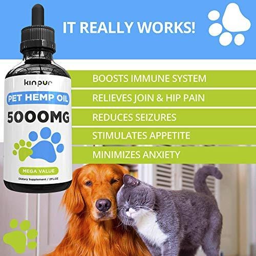 Кinpur Organic Hemp Oil Extract for Dogs & Cats - 5000 Mg - Inflammation, Pain, Arthritis, Stress, Separation Anxiety Relief - Hip & Joint Support - Natural Sedative, Calming Remedy