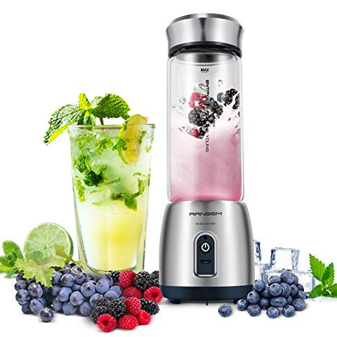 Mini Blender for Shakes and Smoothies，Portable Blender and Small Blender with USB Rechargeable Cordless for Travel, 5200MAH with 13oz Glass Blender Cup