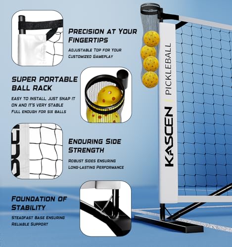 Pickleball Net - 22 FT USAPA Regulation Size Portable Pickleball Net, Pickle Ball Net with Exclusive Ball Holder, 4 Pickleballs & Carry Bag, Pickle Ball Net for Outdoor Indoor Driveway Backyard White