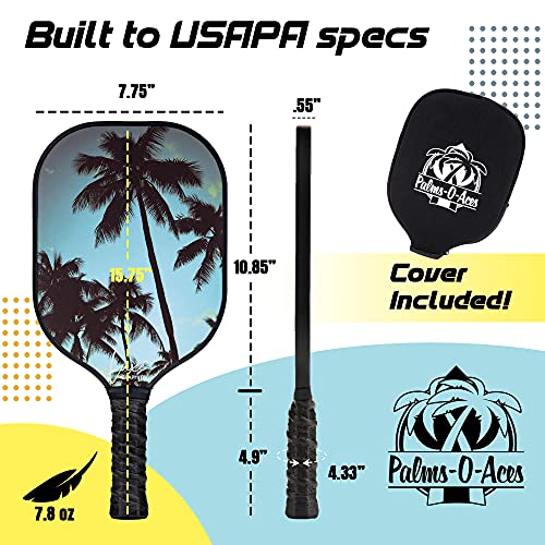 Graphite Pickleball Paddle with Cover - Lightweight Pickleball Racket for Beginners to Professionals - Toray T700 Carbon Fiber Face - Quiet Pickle Ball Paddle with Fun UV Printed Graphics