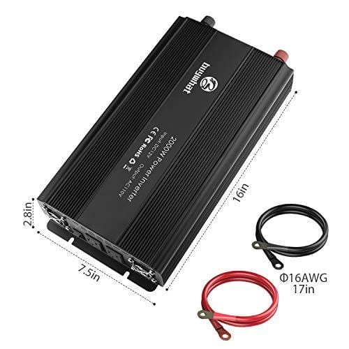 Buywhat 2000W Power Inverter 12V DC to 110V AC Car Converter 2 AC Outlets for Home RV (2000W-Black)