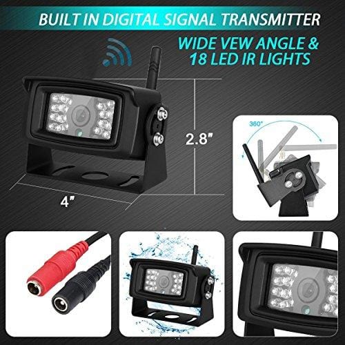 FHD 1080P Digital Wireless Backup Camera for RVs/Trailers/Trucks/Fifth Wheels/Boats Rear/Front View Camera 7''Monitor with DVR System Highway Monitoring System Guide Lines ON/OFF