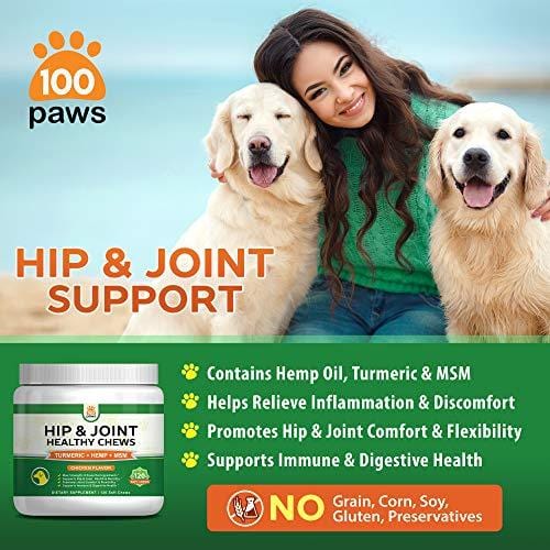 Hip & Joint Supplement for Dogs - Hemp Oil Infused Soft Chews Dog Treats w/Glucosamine, Turmeric, Chondroitin, MSM & Omega 3 6 9 - Supports Pet Mobility & Pain Relief - 120 Treat Bites