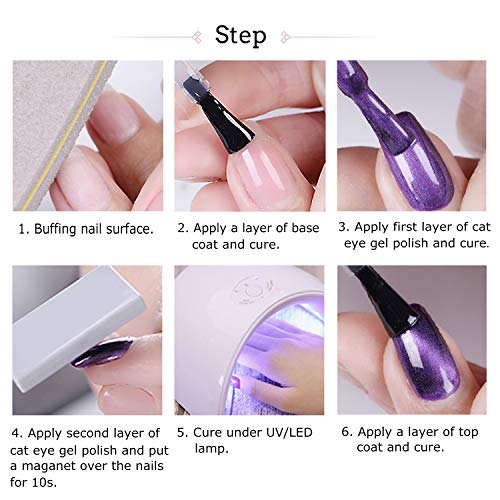 Homost 3D Cat Eye Gel Nail Polish Set, 6 Colors UV LED Gel Nail Polish Kit, Starter Gel Nail Manicure DIY Kit