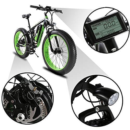 Cyrusher XF800 Fat Tire Electric Bike 1000W 48V Mens Mountain Bike Snow Ebike 26inch Bicycle Full Suspension Fork Hydraulic Brakes