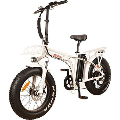 DJ Folding Bike 750W 48V 13Ah Power Electric Bicycle, UL 2849, Pearl White, LED Bike Light, Suspension Fork and Shimano Gear,