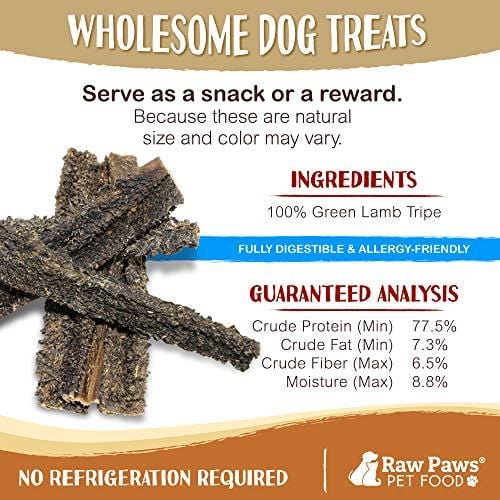 Raw Paws Green Lamb Tripe Sticks for Dogs, 10-Pack - Single Ingredient, Crunchy Green Tripe Lamb Dog Treats - Grass-Fed, Free Range Dehydrated Lamb Tripe for Dogs All Natural Dog Chews