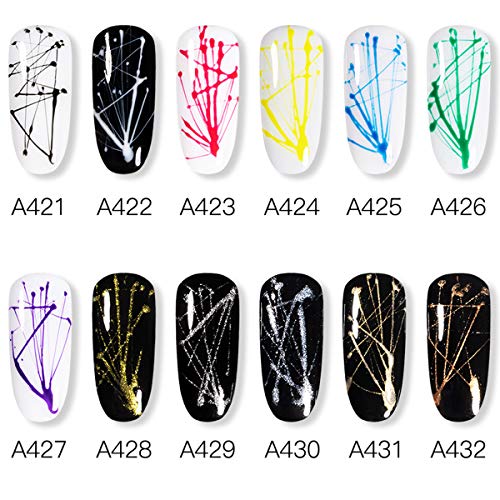 ROSLAIND 12 Colors Spider Gel Nail Polish, Spider Gel for Nail Art Paint Design Nail Art Wire Drawing Gel for Line with Gift Box