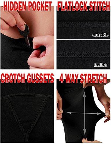 ODODOS Power Flex Yoga Short Tummy Control Workout Running Athletic Non See-Through Yoga Shorts with Hidden Pocket,Black,Medium