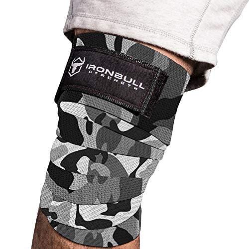 Iron Bull Strength Knee Wraps (1 Pair) - 80" Elastic Knee and Elbow Support & Compression - for Weightlifting, Powerlifting, Fitness, WODs & Gym Workout - Knee Straps for Squats (Camo/White)