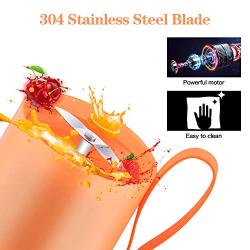 Geek Chef Portable Blender Mini Personal Blender Small Smoothie and Shakes Blender Cordless Small Blender Cup, USB Rechargeable Travel Blender BPA-Free Tritan,10oz/300ml,orange