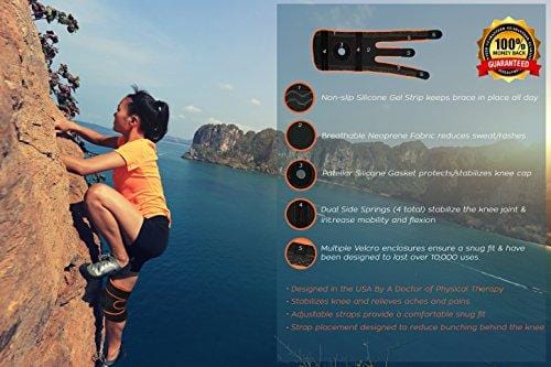 Knee Brace for Running, Meniscus Tear, Arthritis - ACL, Runners Knee, Basketball, Volleyball, Pain & Injury. Comfortable Neoprene Knee Support w/ Spring Stabilizers, Patella Protector to Relieve Pain