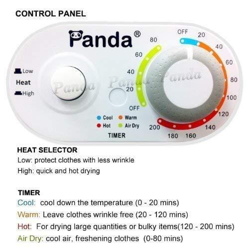 Panda 3.75 cu.ft Compact Laundry Dryer, Control Panel Downside, PAN760SF White and Black