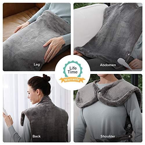 XXX-Large Heating Pad Wrap for Back Shoulders Pain Relief with Strap, FDA Registered, ETL Certified, 6 Temperature Settings Auto Off, 25 x 32", Dark Gray