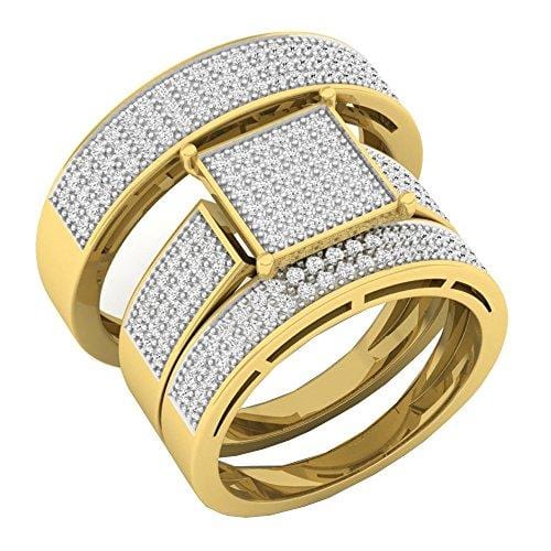 Dazzlingrock Collection 0.75 Carat (Ctw) 10K Round Diamond Men's & Women's Trio Set 3/4 CT, Yellow Gold