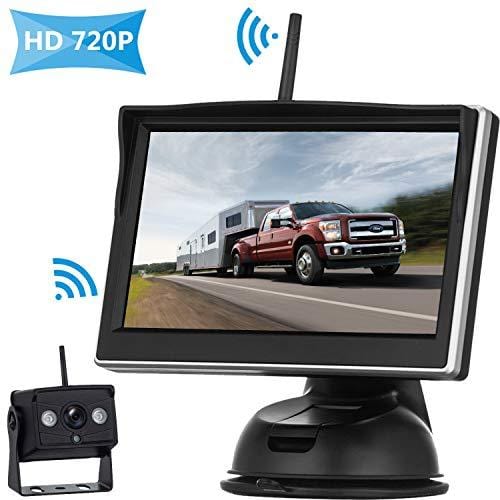 HD 720P Digital Wireless Backup Camera System For RVs/Trucks/Trailers/Vans/ Pickups With 5"Monitor High-Speed Observation System Grid Lines ON/OFF IP69K Waterproof Super Night Vision
