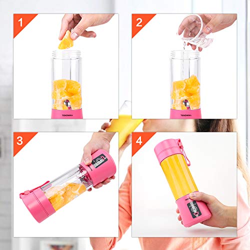 Tenswall Portable, Personal Size Blender Shakes and Smoothies Mini Jucier Cup USB Rechargeabl, pink