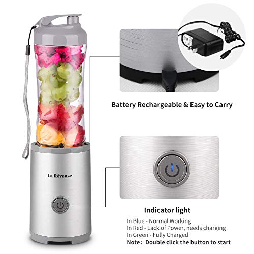Portable Smoothies Shakes Blender Personal Size Cordless, Battery Rechargeable Juicer Cup,with 10 oz Travel Sports Bottles -BPA-Free (Silver&Grey)