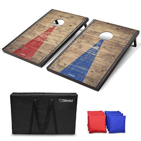 GoSports Classic Cornhole Set with Rustic Wood Finish | Includes 8 Bags, Carry Case and Rules