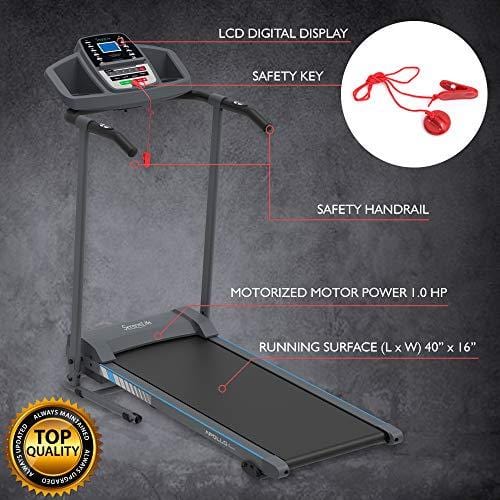 SereneLife Electric Folding Treadmill Exercise Machine - Smart Compact Digital Fitness Treadmill Workout Trainer w/Bluetooth App Sync, Manual Incline Adjustment, for Walking, Running, Gym SLFTRD20