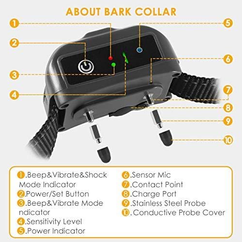 ELenest Bark Collar, 2019 Upgraded Smark Barking Control Device, Adjustable Vibration, Shock Sensitivity Level, Rechargeable Waterproof, Barking Detection for Dog, No Bark Collar