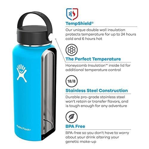 Hydro Flask Wide Mouth Stainless Steel Sports Water Bottle Matching BPA Free Flex Cap and Soft Silicone Flex Boot (Mint)