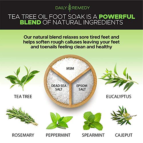 Tea Tree Oil Foot Soak with Epsom Salt - Made in USA - for Toenail Fungus, Athletes Foot, Stubborn Foot Odor Scent, Fungal, Softens Calluses & Soothes Sore Tired Feet