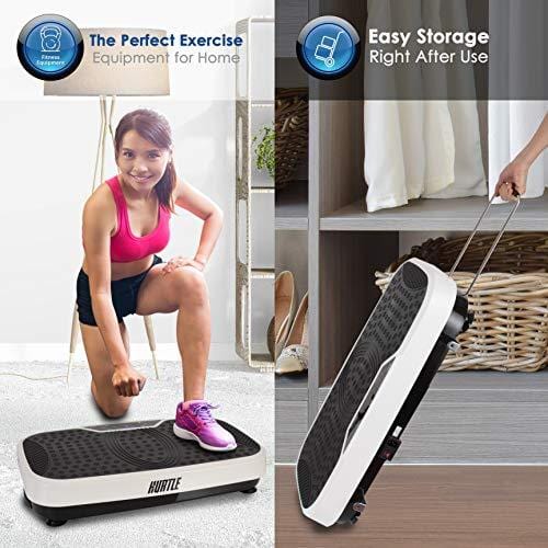 Hurtle Fitness Vibration Platform Machine - Home Gym Whole Body Shaker Exercise Machine Workout Trainer Fast Weight Loss w/ Resistance Bands, Easy Carry Wheel Remote, Adjustable Speed - HURVBTR36