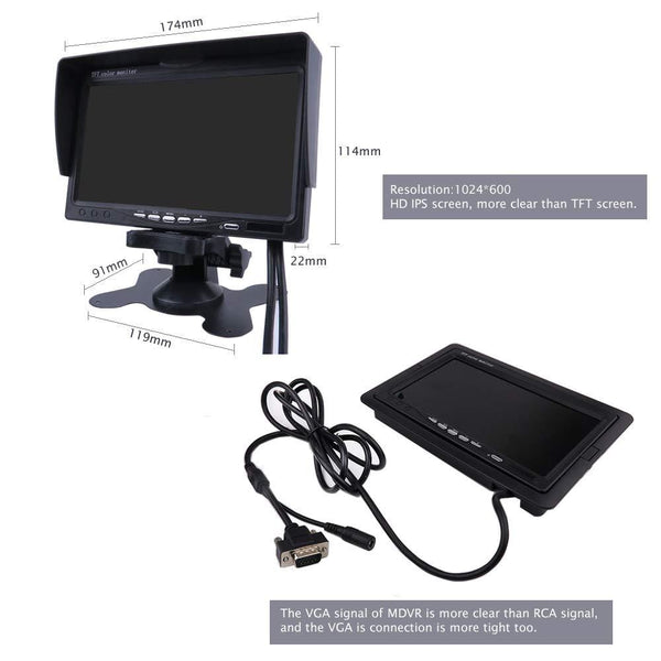 JOINLGO H.264 4CH GPS 4G 1080P AHD 2 SD Mobile Vehicle Car DVR MDVR Audio and Video Recorder Kit Realtime View on Phone and PC 7 inches VGA Monitor 4 Side Front Rear View Car Cameras for Truck Bus RV