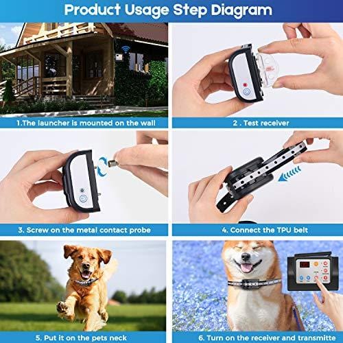 WIEZ Dog Fence Wireless & Training Collar Outdoor 2-in-1, Electirc Invisible Fence for Dogs with Remote Wireless, Adjustable Range Control, Waterproof Reflective Stripe Collar, Harmless for All Dogs