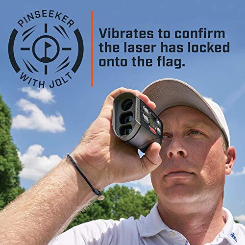 Bushnell Hybrid Golf Laser/GPS Rangefinder Bundle | Pinseeker w/Jolt, 1000 Yards, 5X Mag, Case | 201835 (+ PlayBetter Portable Charger, Microfiber Cleaning Towel & Extra CR2 Battery)
