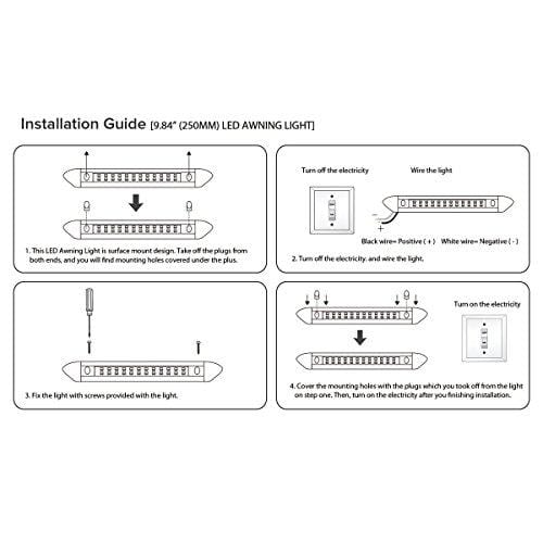 Dream Lighting 12 Volt Auto Waterproof Awning Lights/Cool White RV Exterior LED Lighting for Marine Boat Camper Trailer and Motorhome 9.84 inch Black Shell Pack of 2