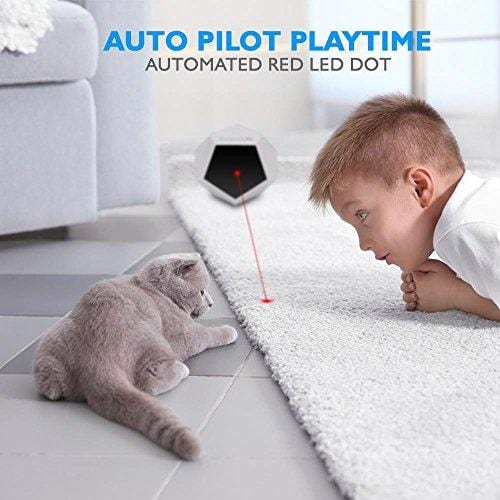 SereneLife Automatic Cat Laser Toy - Rotating Moving Electronic Red Dot LED Pointer Pen w/ Auto Wireless Control - Remote Light Beam Teaser Machine for Interactive & Smart Sensory Pet Play - SLCTLA40