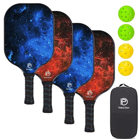 DULCE DOM Pickleball Paddles Set of 4, USAPA Approved Fiberglass Surface Pickleball Set with Pickleball Paddles, 4 Pickleball Balls and Pickleball Bag, Pickle Ball Rackets Gifts for Beginners & Pros