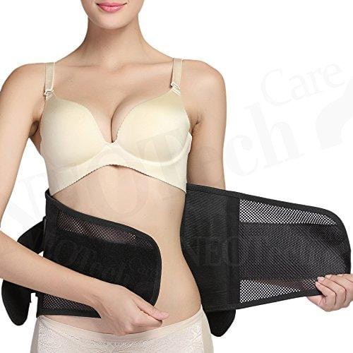 Adjustable Double Pull Lumbar Brace/Lower Back Belt, Pain Relief - Breathable & Lightweight Material - Wide Support - for Lifting, Work, Gym, Posture - Black - Size M