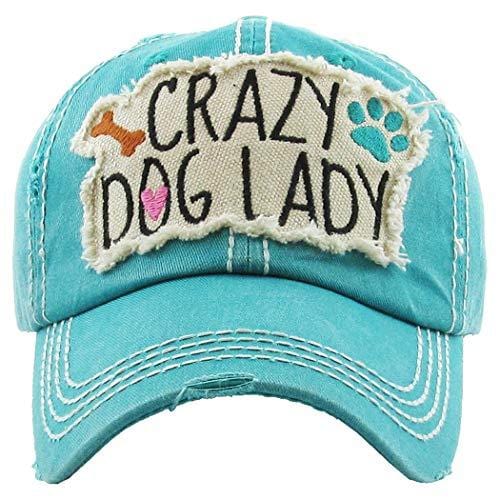 H-212-CDL46 Distressed Baseball Cap Vintage Dad Hat - Crazy Dog Lady (Teal)