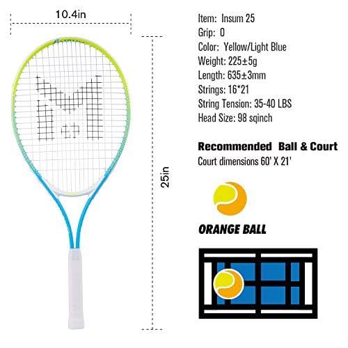 insum Junior Tennis Racquet 25" Beginner Kids Starter (Ages 9-10) with Shoulder Strap Cover Bag