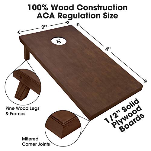 GoSports Stained Regulation Size Wooden Cornhole Set with Dark Brown Varnish | Includes Carrying Case